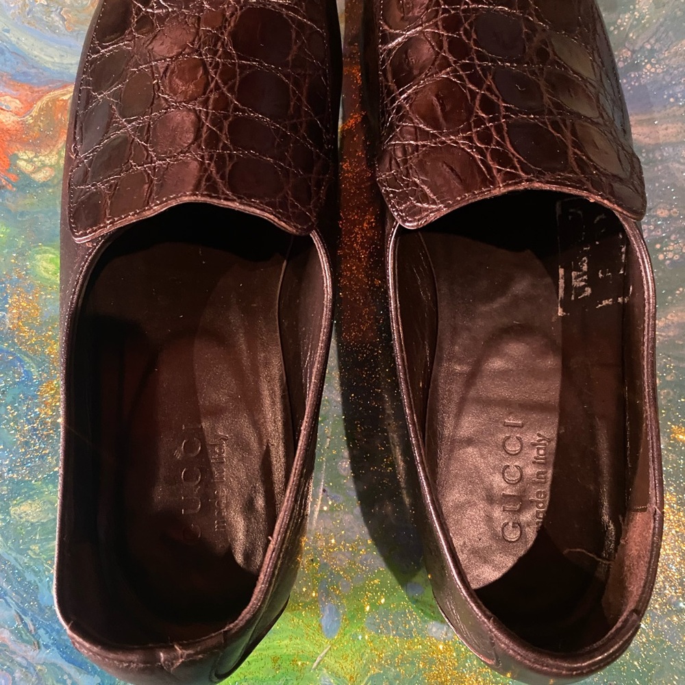 Vintage classic GUCCI Brown Slip-On Loafers with Exotic Texture GUCCI BAG S 10 - Picture 8 of 13